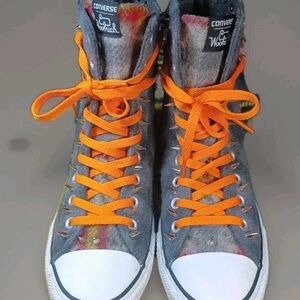 Custom Converse Woolrich Hi Top Punk Spiked Shoes Women’s 9.5 Gray/Orange Laces